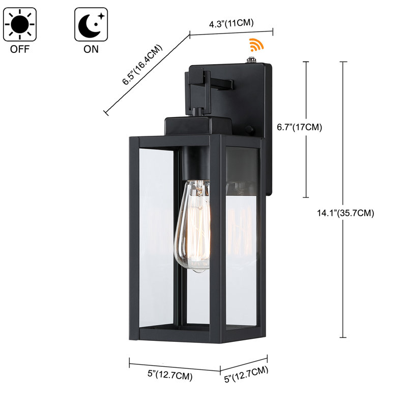 Lanterne murale d'extérieur noir mat à 1 lumière Citron, H 14 po x l 5 po x P 7 po