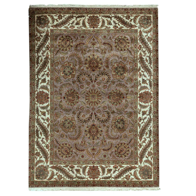 Tapis brun / ivoire / mauve noué à la main