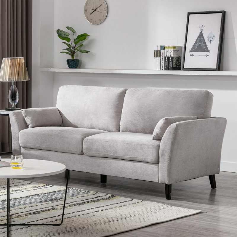 Canapé en tissu tissé avec 2 coussins, Tissu gris pâle