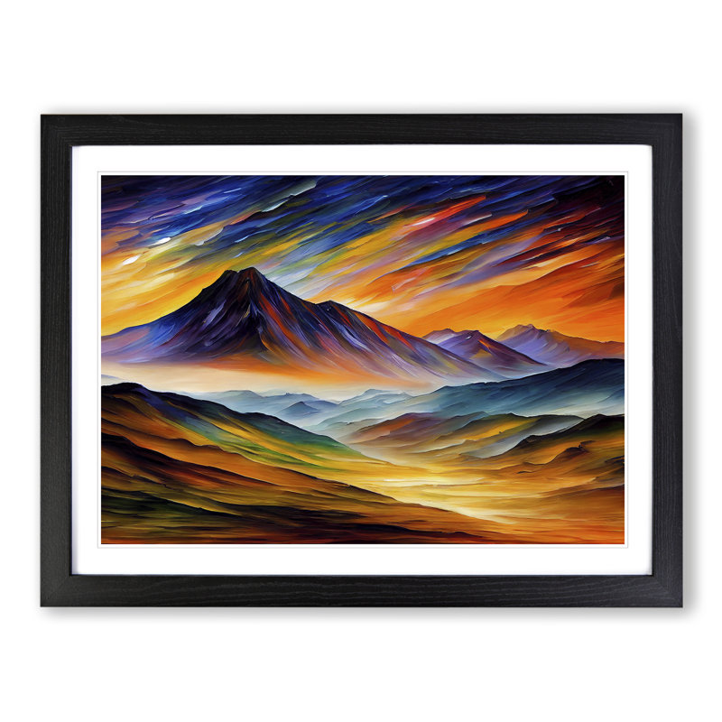 Mountains Scene Vol.4 Abstract - Single Picture Frame Painting, 46cm H x 64cm W x 2cm D, Black Framed