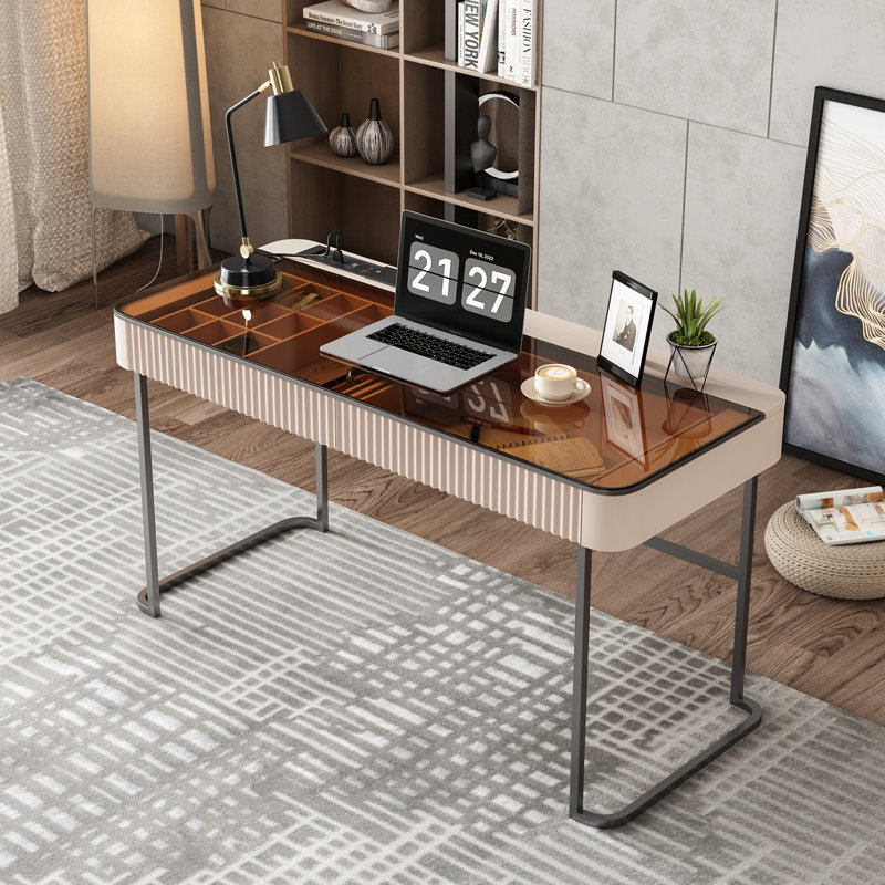 Home Office Desk, 29.5" H x 47" W x 23" D, Pink/Black