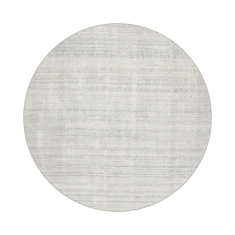 Tapis oriental blanc touffeté à la main multicolore texturé contemporain, Rond 5 pi