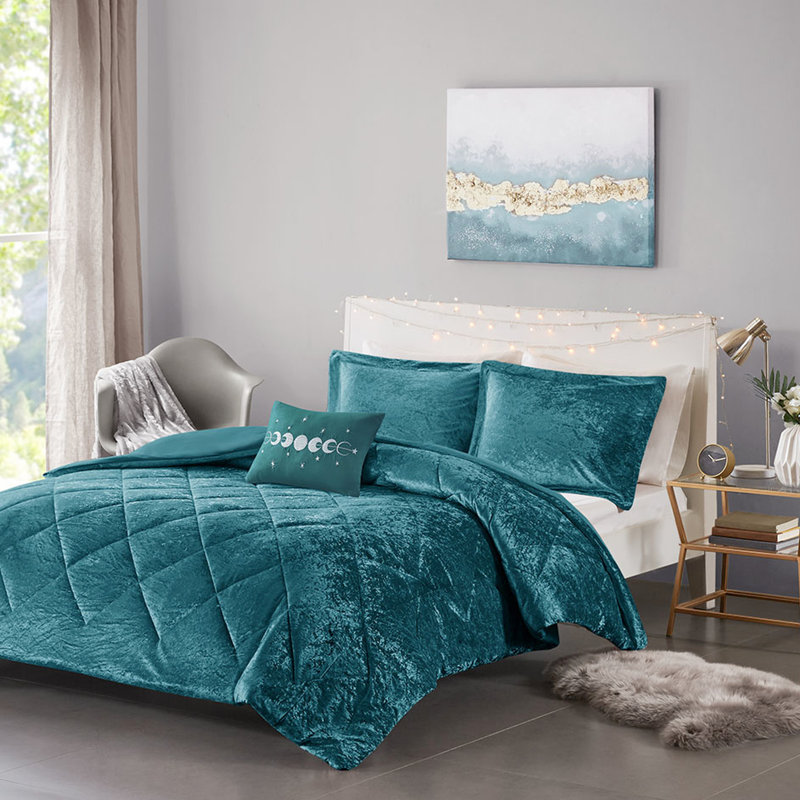 Housse de couette en velours pour lit simple / simple TG, Sarcelle, Housse de couette simple et 3 pièces supplémenta