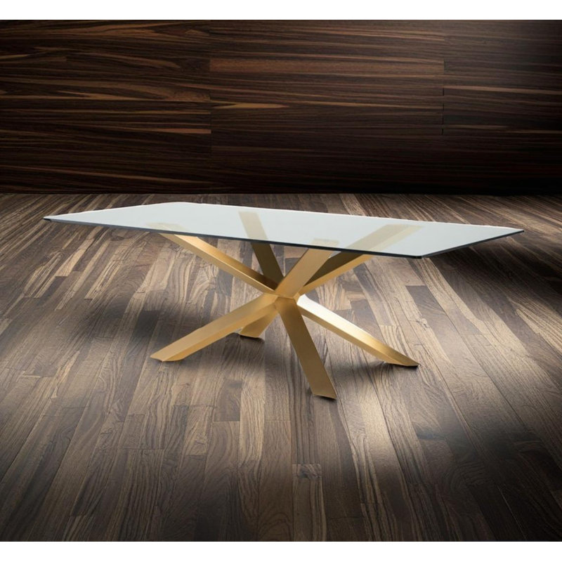 Iowerth Glass Top Metal Base Dining Table