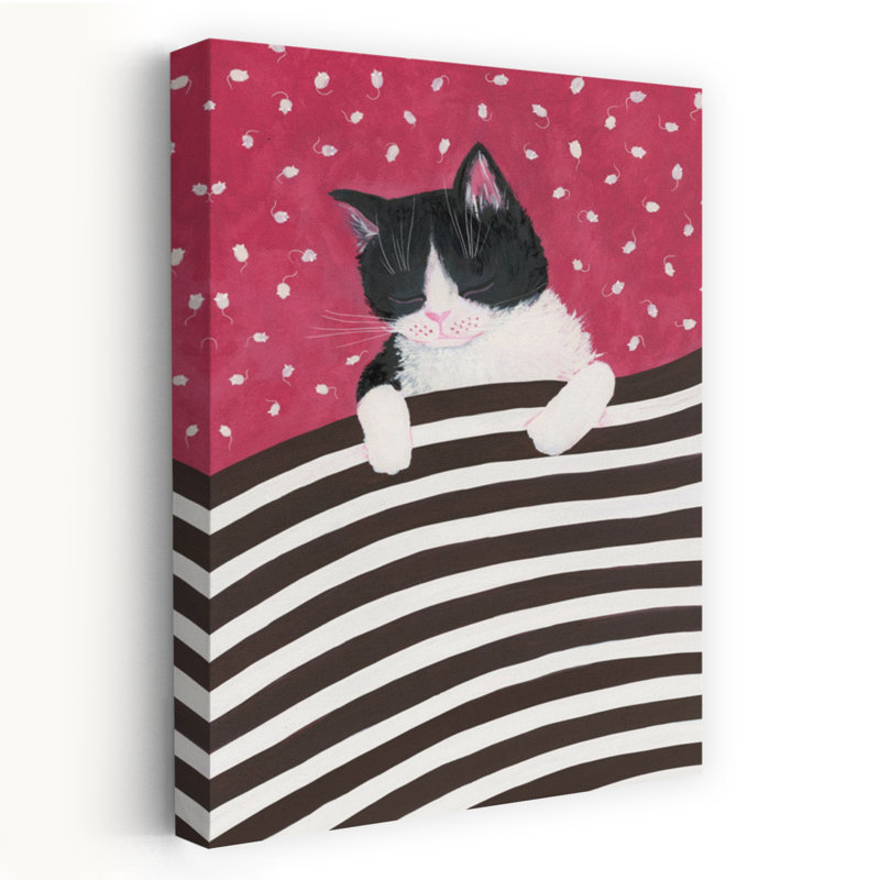 Sleeping Cat Dreams Peaceful Whimsical Contemporary Cat Wall Art Print by Rosana Laiz Blursbyai - Wrapped Canvas Print