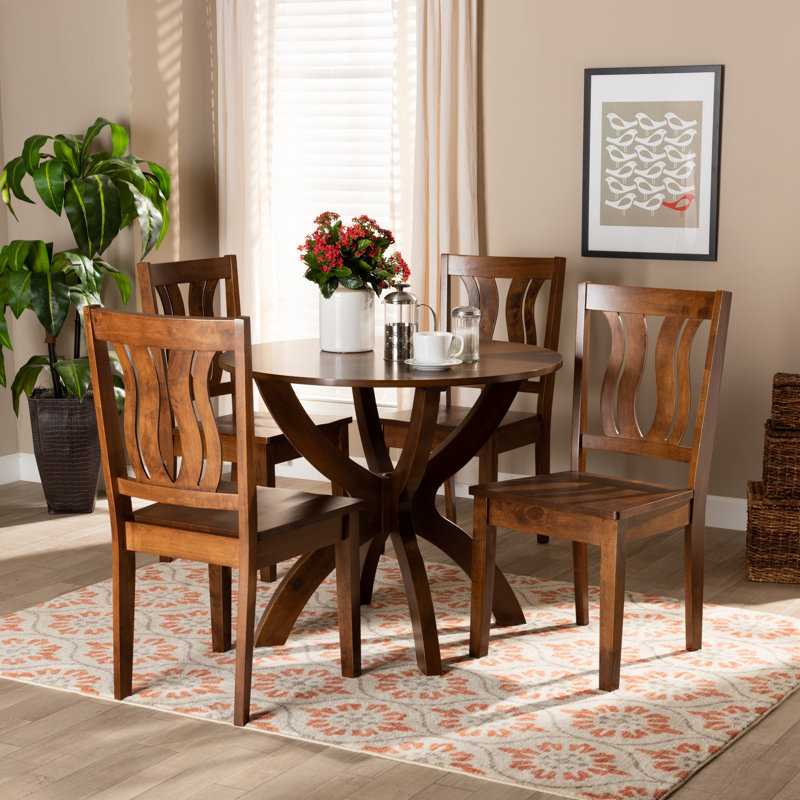 Felix 5-Pc Dining Set in Modern and Contemporary & Walnut Brown Finish, 37.4''H X 17.9''W X 19.9''D, Walnut Brown