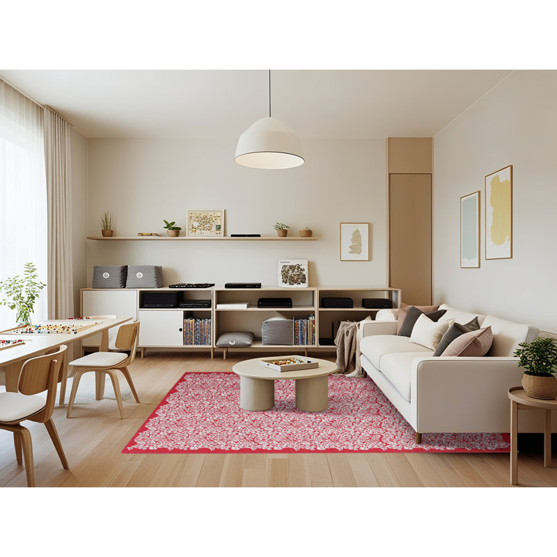 Tapis de zone rose/rouge contemporaine, Rectangle 7 pi x 9 pi