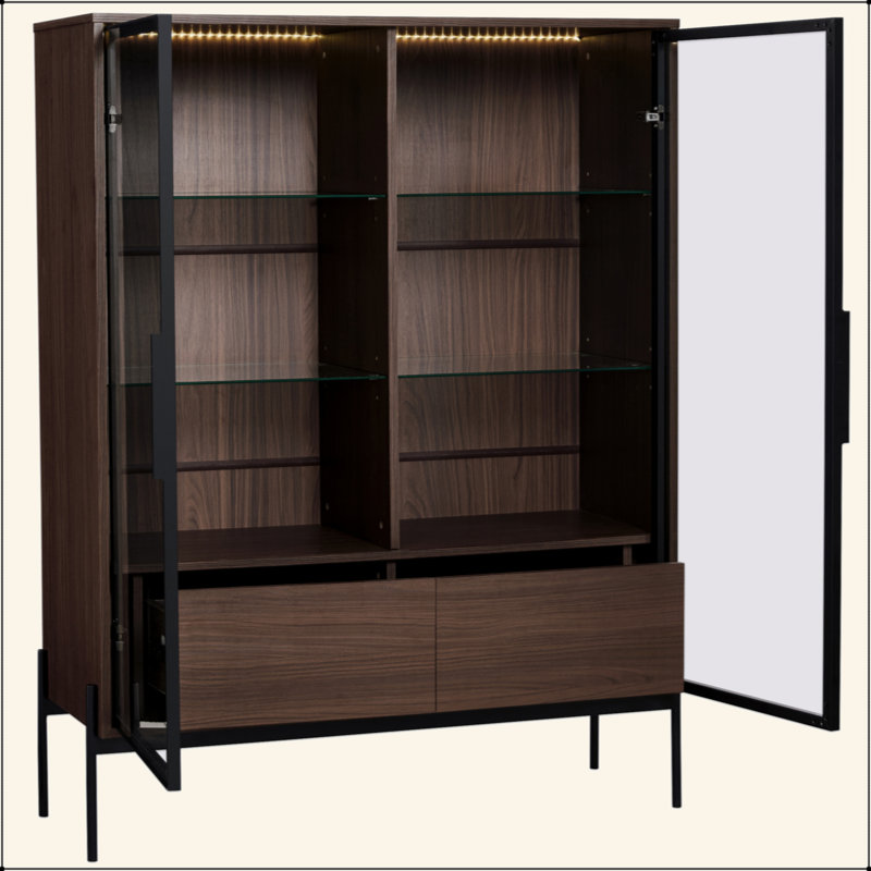 51.2'' Tall Lighted Display Cabinet With Tempered Glass Door, Metal Legs, LED Curio Cabinet, Modern Minimalist Style, For Living Room, Office, Study