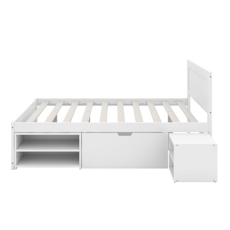 Lit plateforme double avec tiroir, Blanc