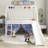 Twin Junior Loft Bed with Slide, Curtain Set & Decorative Flags, Metal, White with Blue-408072127