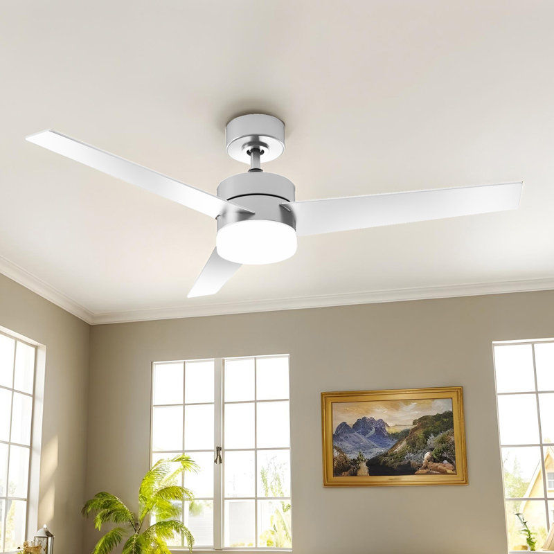 52-Inch Ceiling Fan with LED Light, Remote Control, Reversible Blades, Nickel Finish