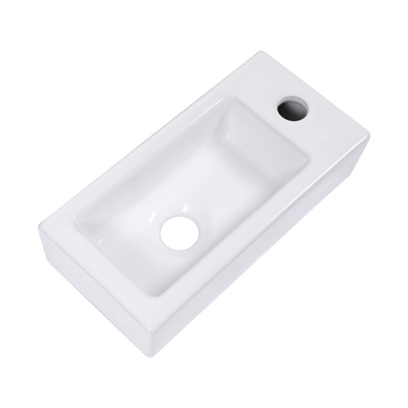 14.96X7.07 Inch Ceramic Bathroom Sink - Wall Mount, White, Stain , Rectangular, Faucet Hole Provided Mounted 14.96"L X 7.07"W 3.58"H,