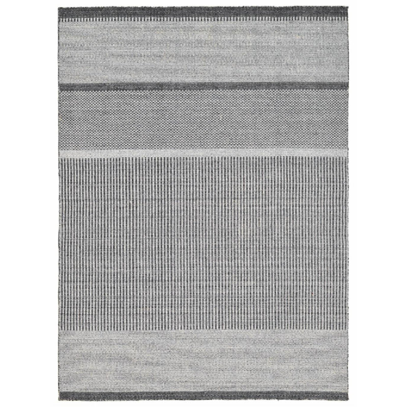 Meraki 01 Hand Loomed Striped Area Rug in Silver/ Charcoal, Rectangle 10' x 14'
