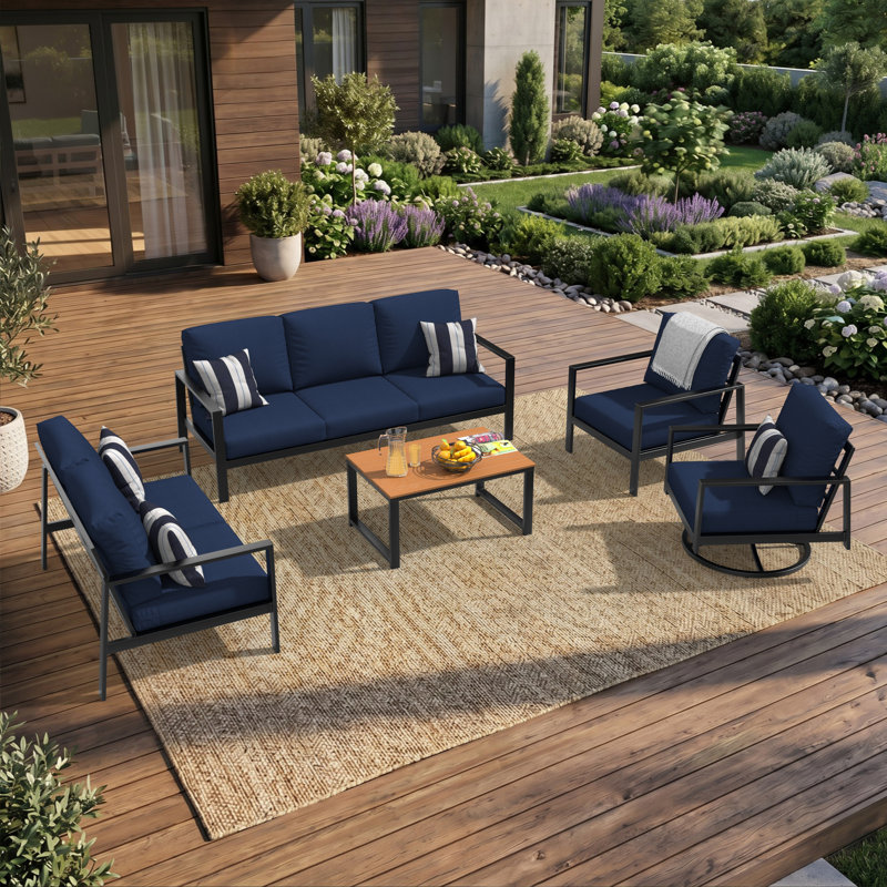Ensemble de conversation Townsend avec coussins Sunbrella®, Toile bleu marine Sunbrella®, Acajou