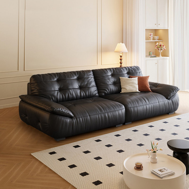 Canapé modulaire moderne en cuir véritable noir