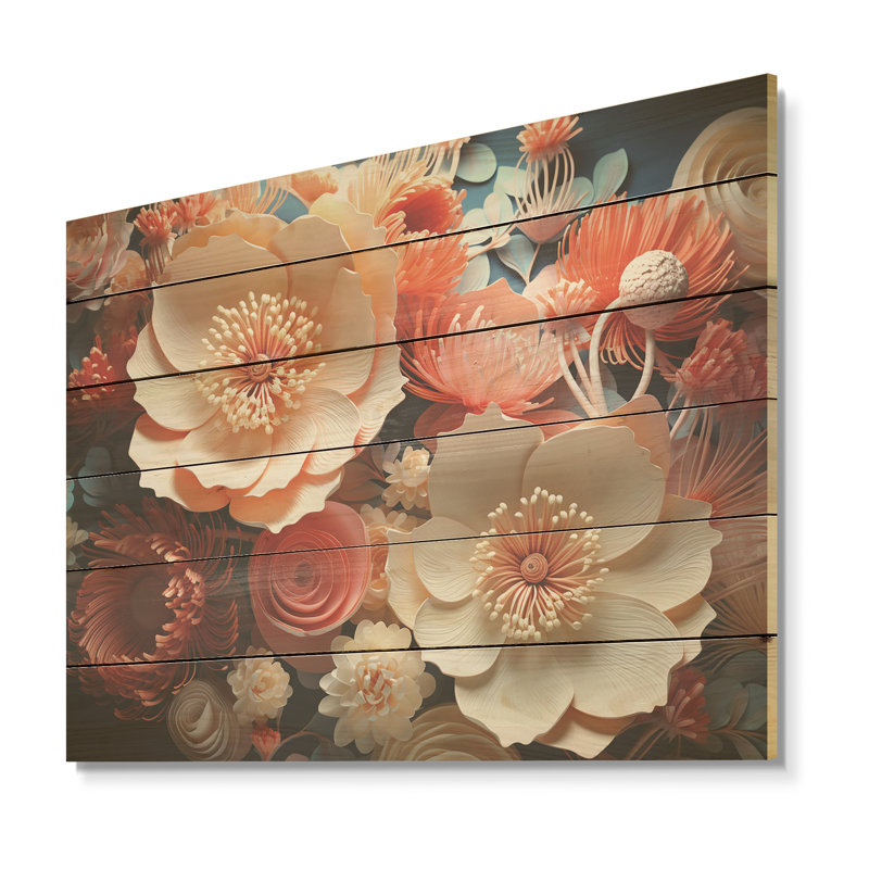 «Giant Plumose Anemone Collage» - art mural bois de corail sous l'eau sur bois de pin naturel, H 24 po x l 32 po