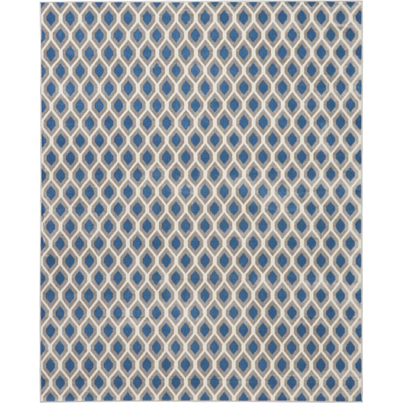 Tapis géométrique bleu / ivoire Horley, Rectangle 5 pi 3 po x 7 pi 3 po