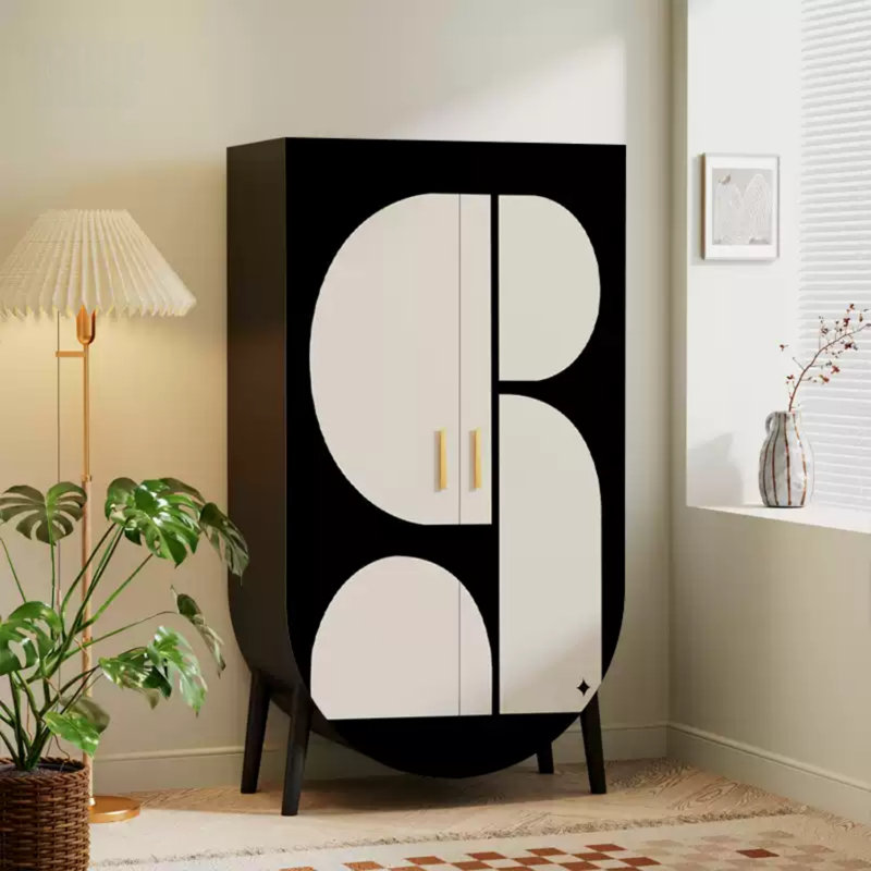 Armoire de rangement moderne à double porte, Noir / blanc