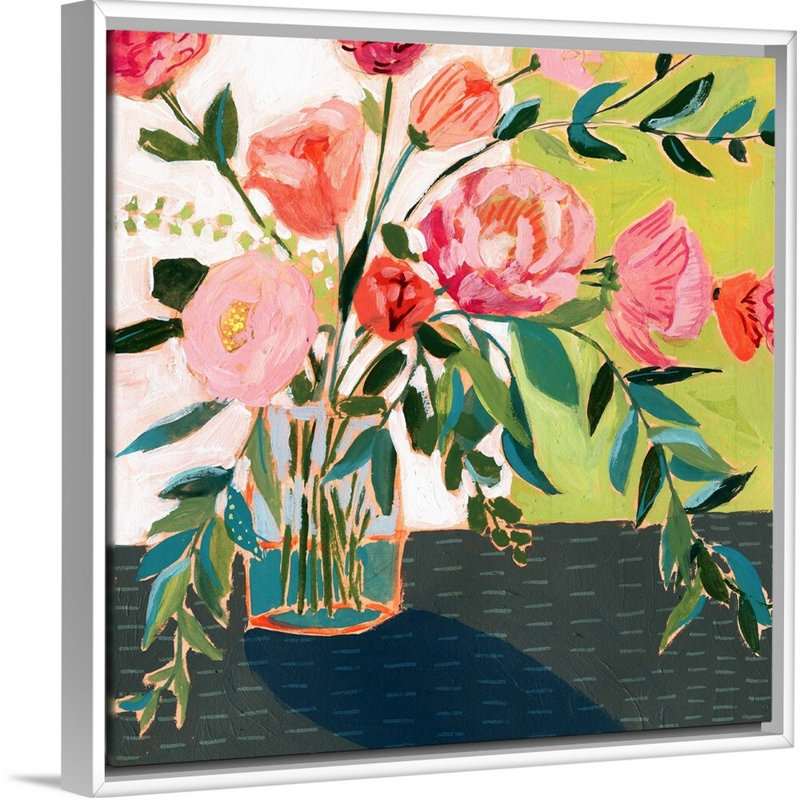«Quirky Bouquet I» par Victoria Borges, reproduction d'art sur toile, H 38 po x l 38 po x P 1,75 po, Cadre flottant blanc