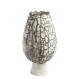 Crackled Footed Vase-Black Raku