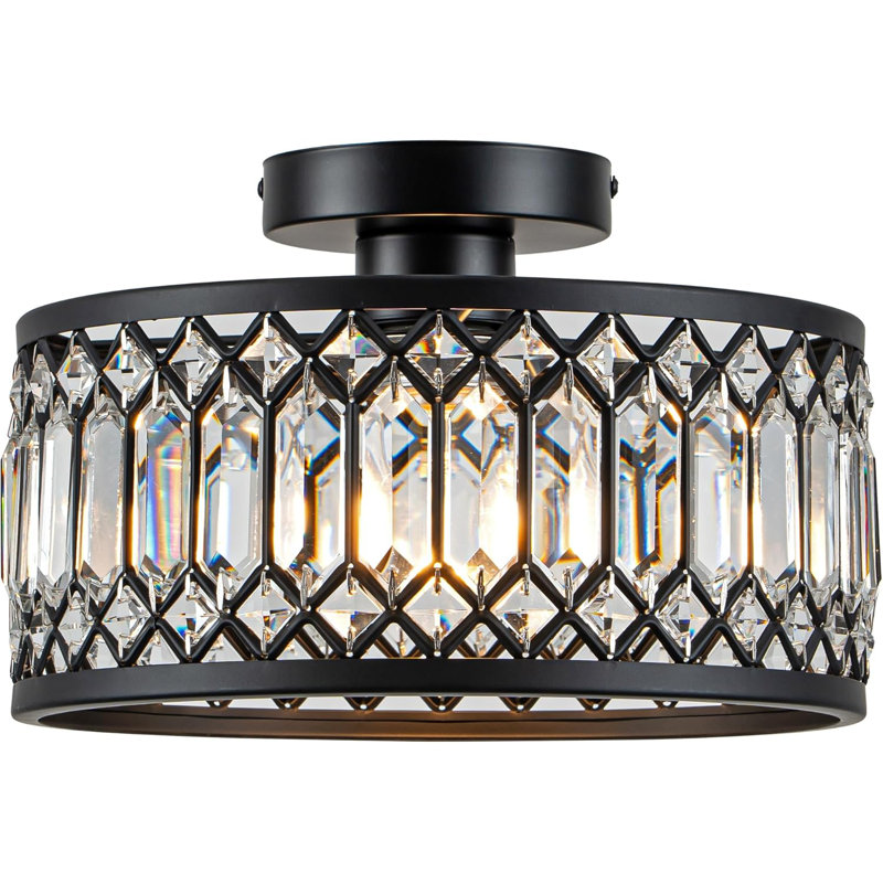 Luminaire de plafond moderne en cristal, lustre encastré noir avec cristaux éblouissants pour la cuisine, la chambre, la salle de bain, le couloir et l'entrée