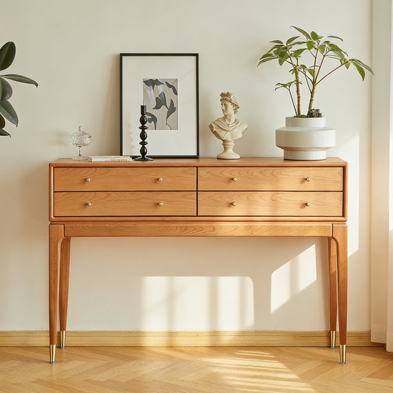 Console en bois massif Copley, H 35,4 po x l 55,1 po x P 13,8 po, Bois naturel