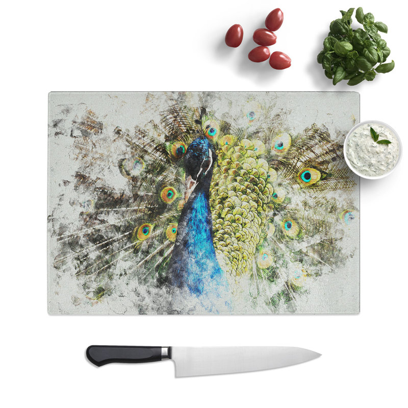 Peacock Vol.2 Watercolour Chopping Board, 0.4cm H x 20cm W x 28.5cm L