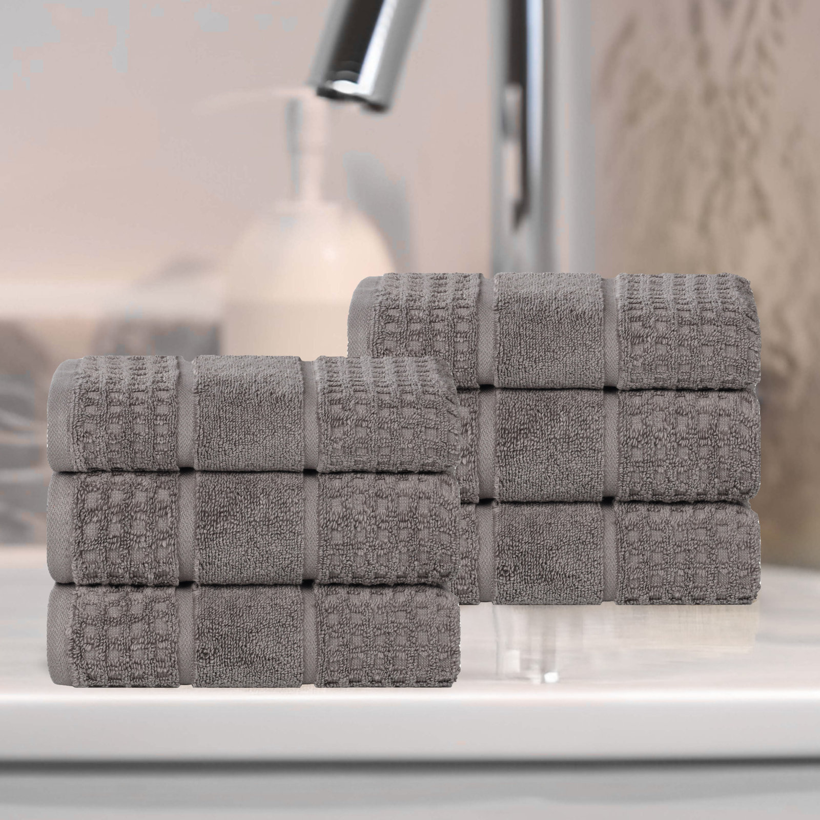 Camillah Waffle Cotton Hand Towel Set, Charcoal