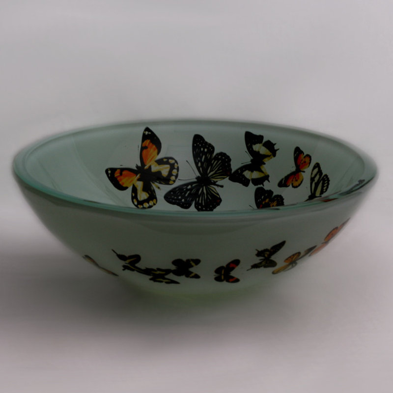 Legion Furniture 16.5'' Glass Circular Bathroom Sink, Butterfly and Green