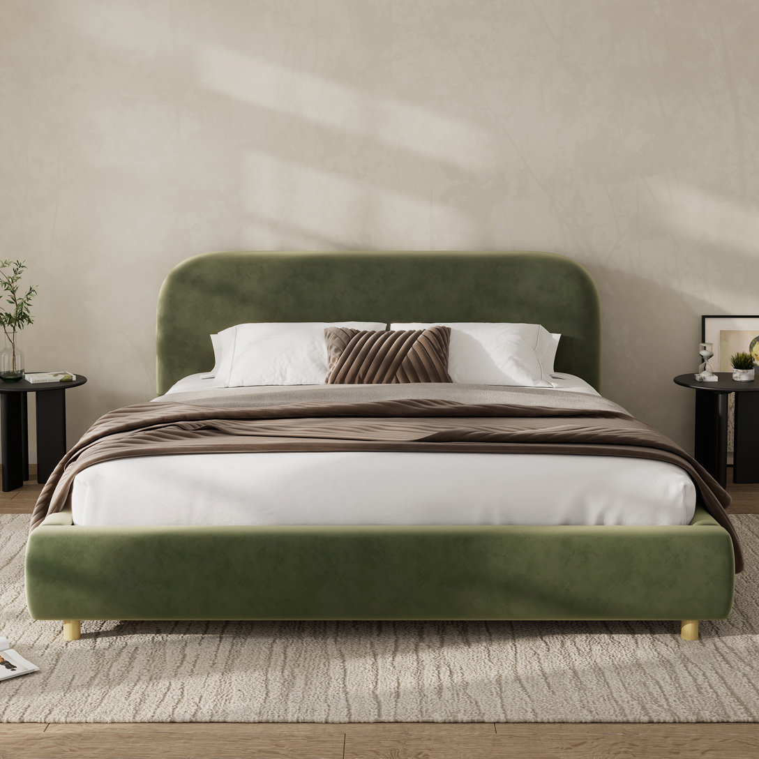 Mercer41 Upholstered Platform Bed with Curve-Shaped Design Headboard ...