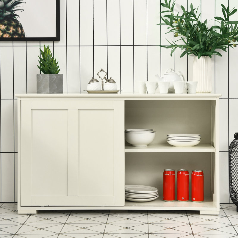 Shellson 42" Wide Kitchen Server Storage Sideboard, Adjustable Shelf, Cream
