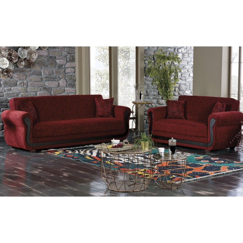 67'' Upholstered Convertible Sofa, Red Chenille