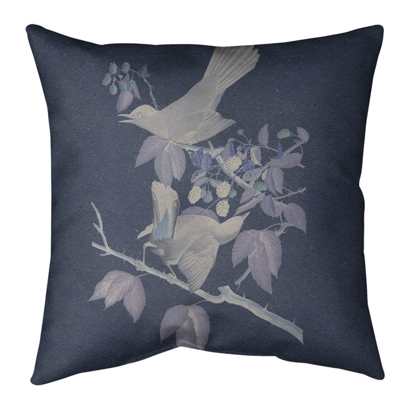 Housse et insert de coussin carré John Bird Audubon, Bourre en polyester, 20 po x 20 po, Bleu marine / gris