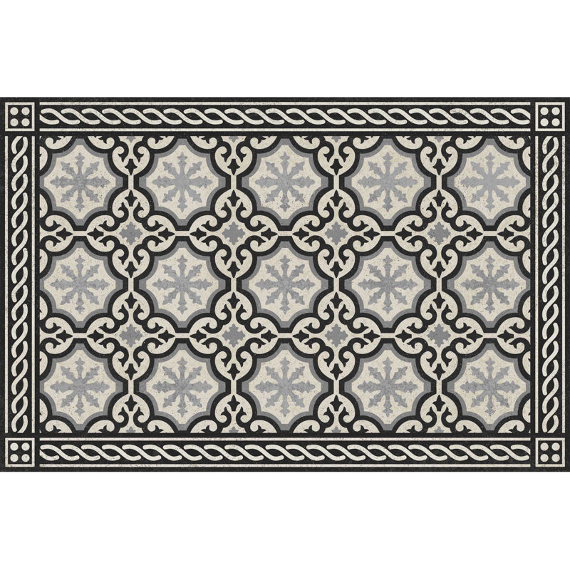 Un-Rug Chelsey Low Profile Kitchen Mat by Matterly, Rectangle 1'10" x 2'10", Black/White/Light Gray