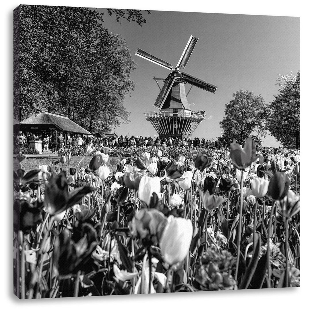 Leinwandbild Holländisches Tulpenmeer vor einer Windmühle