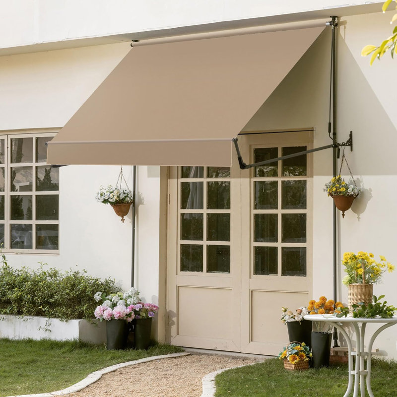Manual Retractable Awning 79"x118" Foldable Side Bar 30°-180°,Outdoor Patio Awning Height Adjustable, Carbon Gray