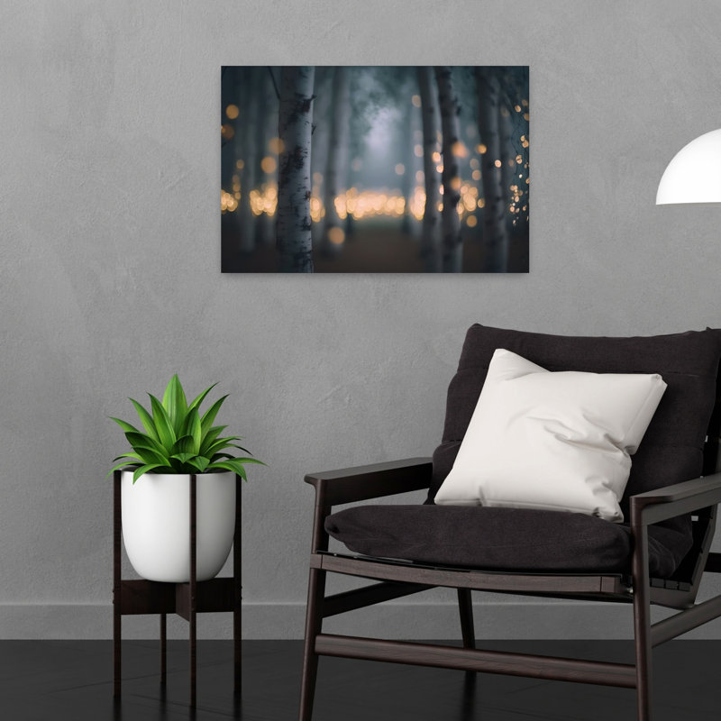 Forêt enchantée, paysage onirique, mystique et serein de bouleaux (affiche murale), H 16 po x l 24 po