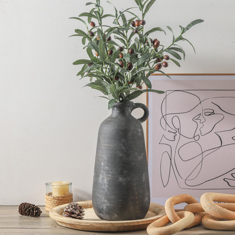 12.8" Ceramic Country Vase, Black