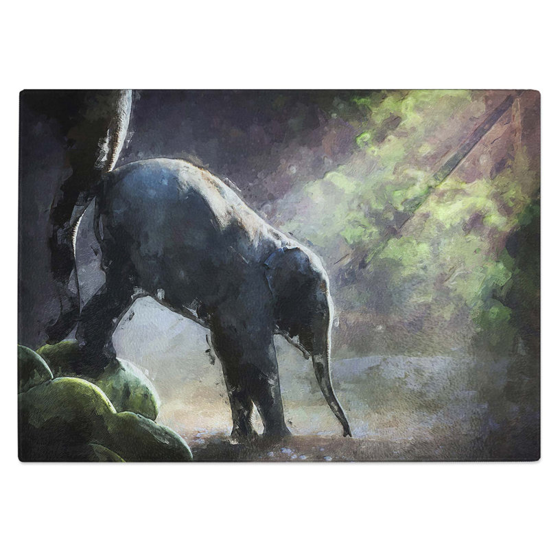 Glass Mother Elephant Encouraging Baby in Abstract Chopping Board, 28.5 cm W x 20 cm L