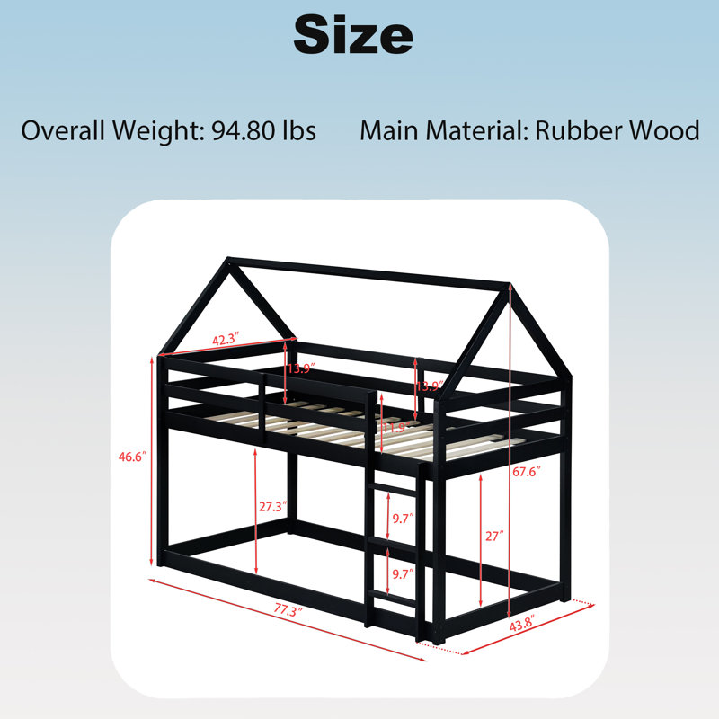 Wood Frame Twin Over Twin Size House-Shaped-Bunk Bed With Ladder,Guardrails, Black