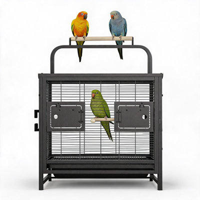 Cage à oiseaux en métal de 48 cm (19 pouces), petite cage de transport avec poignée et plateau coulissant, en fer forgé, idéale pour les perruches, calopsittes et inséparables.