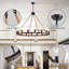 Lustre rustique en bois à roulettes - Luminaire rond de style campagnard pour salon, salle à manger, haut plafond avec chaîne réglable, certifié UL-1567031681