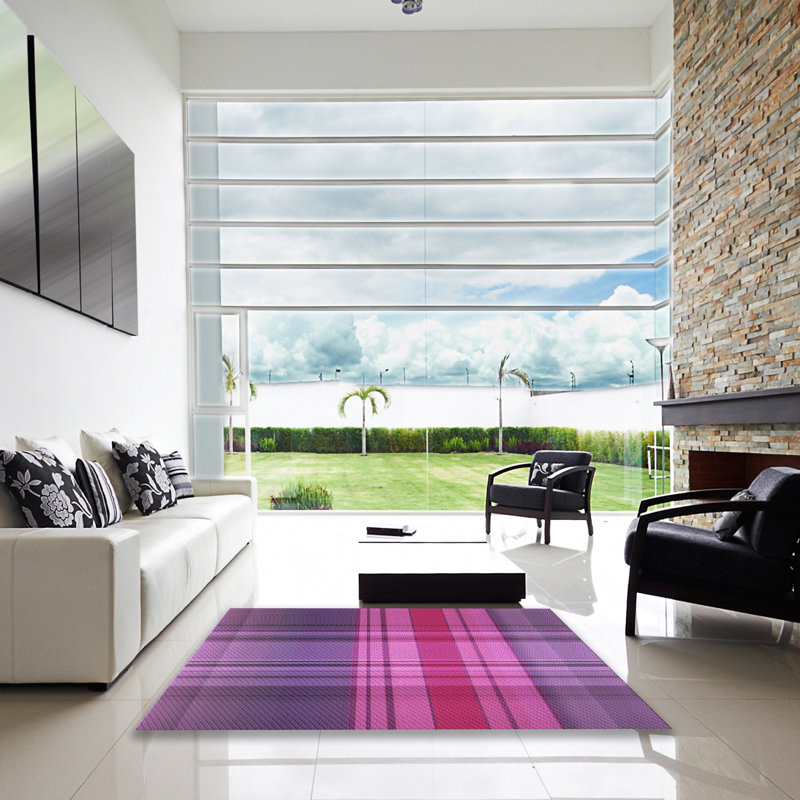 Tapis mauve à motif écossais en laine, Carré 3 pi