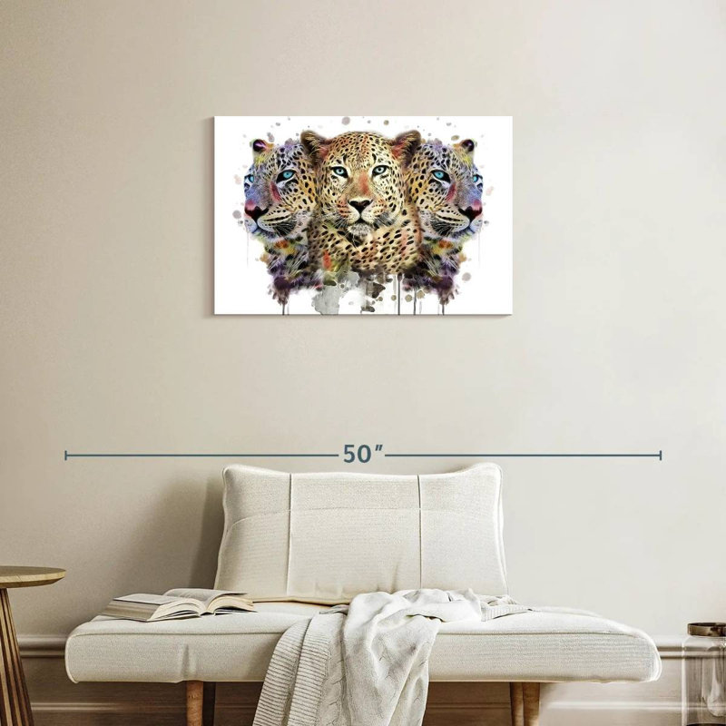 Three Leopard Heads, 20" H x 30" W