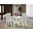 5 Piece Modern Dining Table Set Includes a Round Wooden Table with Dropleaf and 4 Doeskin Linen Fabric Parsons Dining Chairs, 42x42 Inch, Linen White-661586790-661586793-661586797