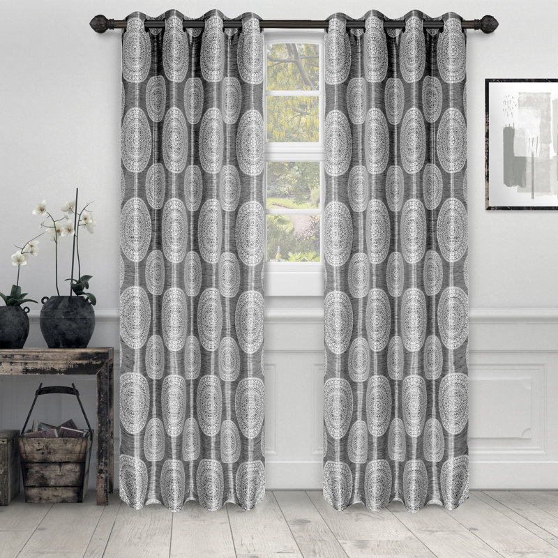 Karolinka Jacquard Floral Polyester Grommet Curtain Panels, Silver, 52" x 96"