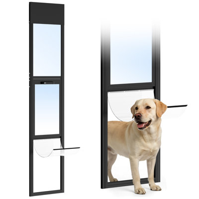 Sliding Glass Patio Dog Door Insert, Width Adjustable Lockable Pet Doggy Door, No Drill Panel