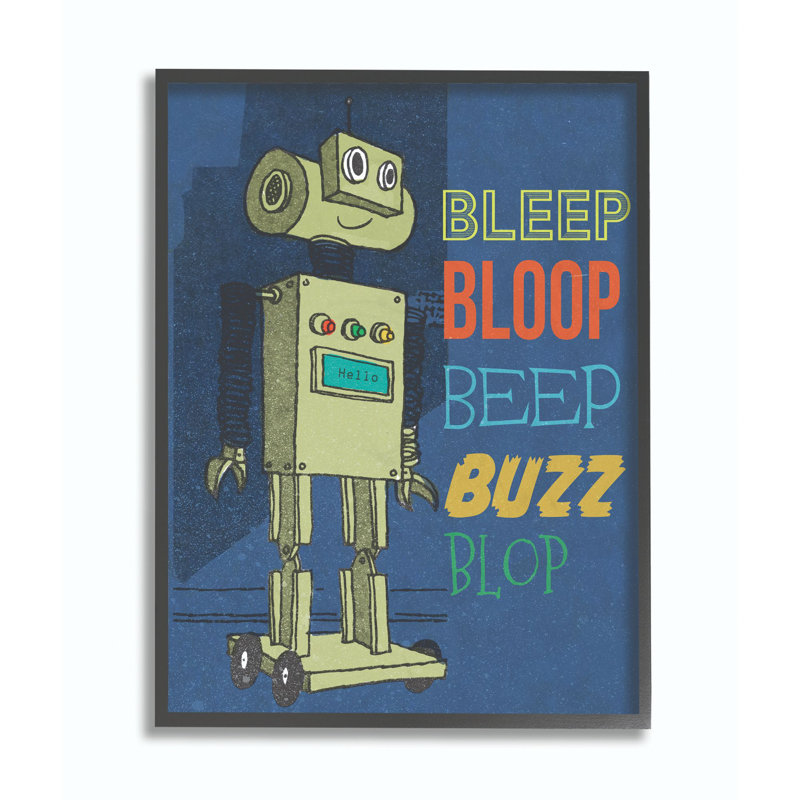 Dessin de robot Ridge Ridge Beep Bloop, H 20 po x l 16 po, Giclée encadrée noir minuit