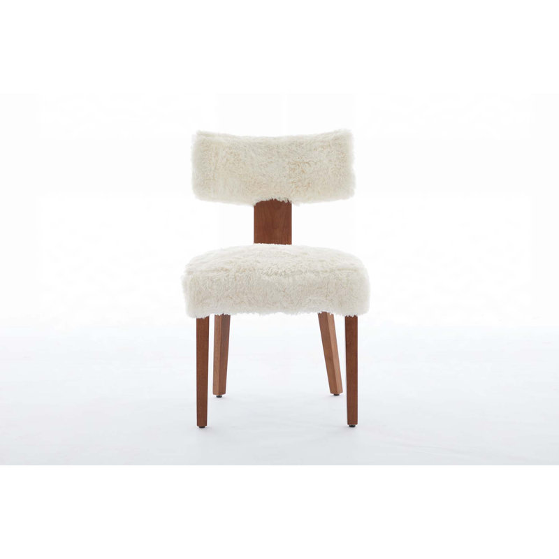 Set of 2 Modern Armless Dining Chairs with Curved Backrest, Fur Fabric, and Solid Wooden Legs for Elegant Seating