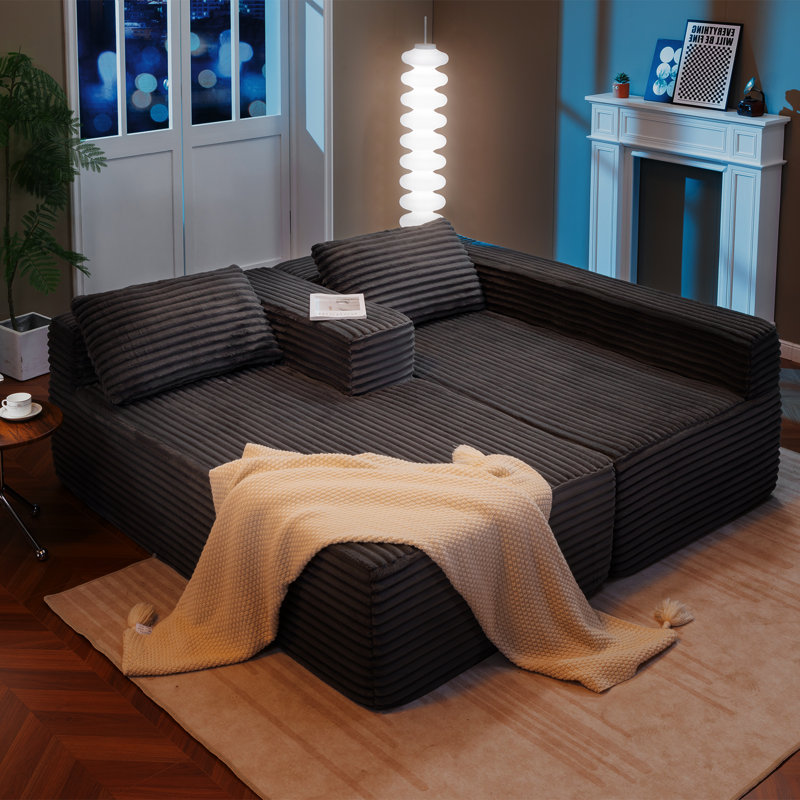 Canapé modulaire Boneless COMHOMA, Velours côtelé gris, Orienté à droite